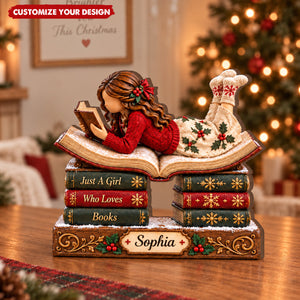 Custom Just A Girl Who Loves Books Wooden Block, Book Lover Gift
