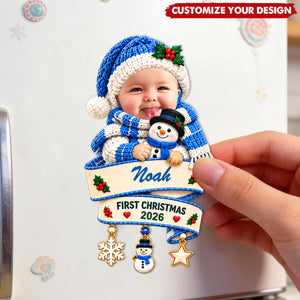 Custom Photo Baby First Christmas Fridge Magnet, Newborn Keepsake Gift