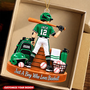 Just A Boy Who Loves Baseball Ornament, Personalized Baseball Ornament