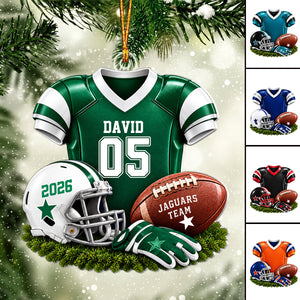 Personalized Football Player Christmas Ornament, Custom Name Jersey Gift