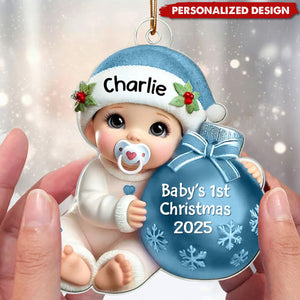 Baby Beside Christmas Bauble 3D Effect Baby's First Christmas Personalized Ornament