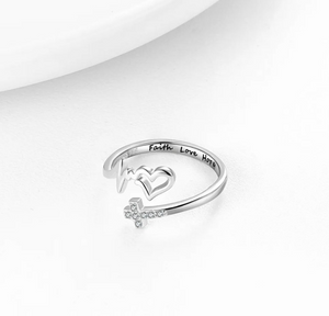 KISSFAITH- Christan Faith Hope Love Sterling Sliver Adjustable Ring