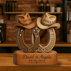 Personalized Horseshoe Cowboy Hat Wooden Plaque - Western Couple Decor