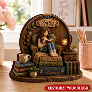 Personalized Wooden Book Lover Block, Just A Girl Who Loves Books Wooden Figurine
