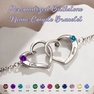 Personalized Heart-Shaped Name Birthstone Couple Bracelet