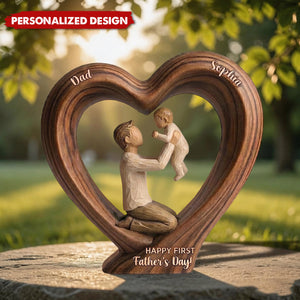 Personalized First Father's Day Wooden Heart Plaque