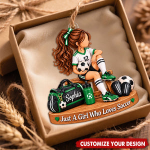 Personalized Soccer Girl Ornament, Custom Name Acrylic Soccer Christmas Gift