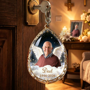 In Loving Memory-Personalized Photo Angel Wings Keychain