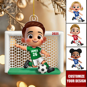 Boy Girl Soccer Player Personalized 2D Flat Acrylic Ornament, Christmas Gift