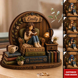 Personalized Wooden Book Lover Block, Just A Girl Who Loves Books Wooden Figurine
