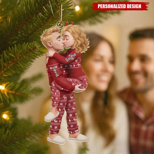 Personalized Pajama Couple Kissing Acrylic Ornament, Christmas For Couple