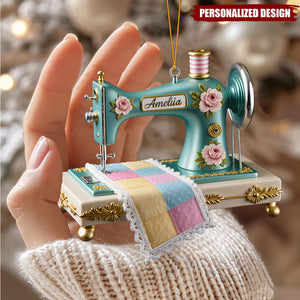 Personalized Sewing Machine Acrylic Ornament 2025, Custom Quilter Christmas Decor