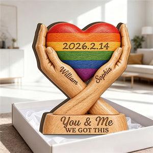 Love Is Love - Personalized Hearts Shaped Wood Plaque, LGBTQ Pride Gift