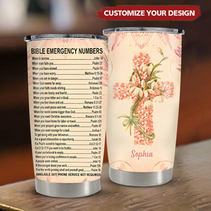 Stainless Steel Tumbler- Bible Emergency Numbers