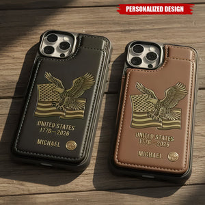 Personalized Leather Wallet Phone Case | US 250th Anniversary Gift | Veteran Gift