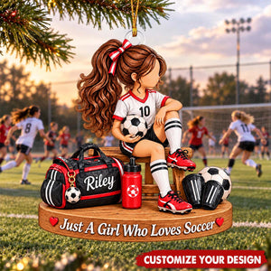 Personalized Soccer Girl Ornament, Custom Name Acrylic Soccer Christmas Gift