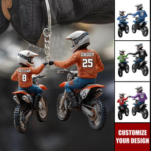 Dirt Bike Dad And Kid - Personalized Dirt Bike Custom Shaped Acrylic Keychain