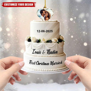 Personalized Wedding Cake Ornament, First Christmas Married Gift