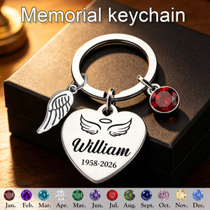 Always In My Heart, Personalized Wings Birthstone Memorial Keychain