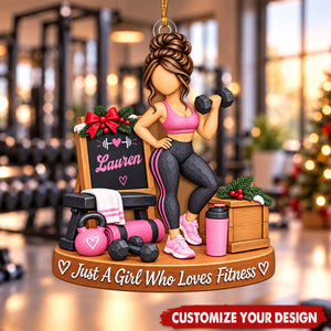 Personalized Fitness Gym Girl Ornament, Just A Girl Who Loves Fitness Acrylic Ornament