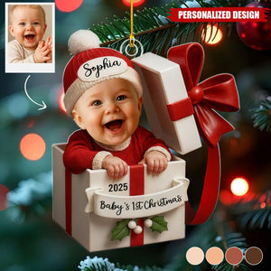 Personalized Baby Photo in Gift Box Christmas 2D Flat Acrylic Ornament