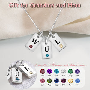 Personalized Birthstone and Initial Necklace-Gift for Grandma and Mom