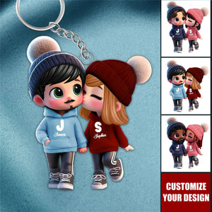 Cute Couple Kissing Personalized Couple Acrylic Keychain