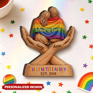 Personalized Love Is Love Wood Plaque, Custom Pride Couple Family Decor