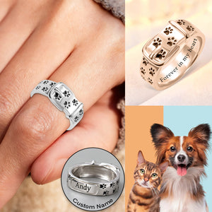 Personalized Engraved Pet Paw Print Collar Memorial Ring
