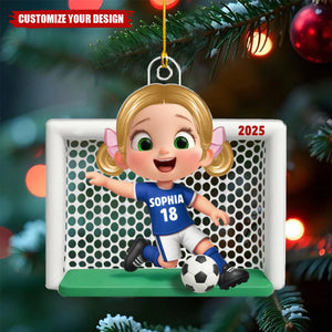 Boy Girl Soccer Player Personalized 2D Flat Acrylic Ornament, Christmas Gift