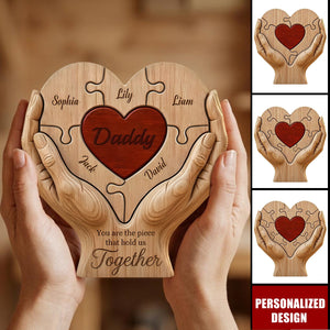 Personalized Kids' Names Father's Day Wooden Plaque, Family Heart Puzzle Sign