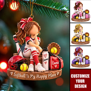 Personalized Softball Girl Ornament, Custom Christmas Team Keepsake