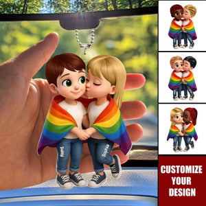 LGBT Couple Love Is Love Pride Month Personalized Acrylic Car Hanger
