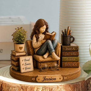 Just A Girl Who Loves Books, Personalized Book Lover Wooden Plaque