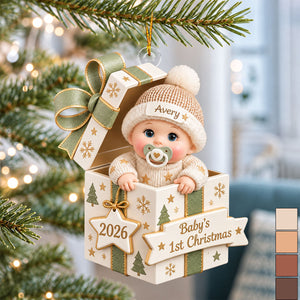 Personalized Baby First Christmas Ornament, Custom Name Baby Gift Box Keepsake