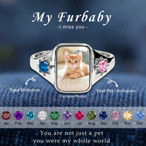 Personalized Pet Photo Birthstone Memorial Ring,Gift For Pet Lovers
