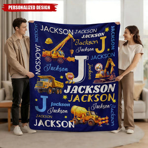 Personalized Excavator Name Blanket For Kids – Construction Truck Blanket Gift