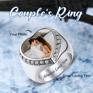 Personalized Heart Shape Signet Photo Ring for Couple
