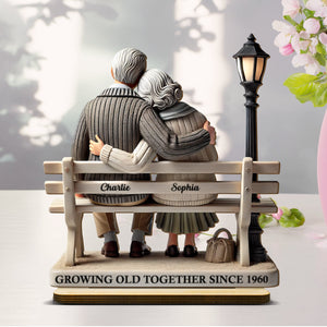 Old Couple Sitting On Bench At The Park Personalized Wooden Plaque