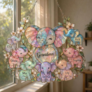 Personalized Elephant Grandma Suncatcher, Custom Names Acrylic Window Hanging