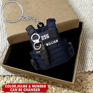 Personalized Police Or Sheriff Outfit With Name And Number Keychain