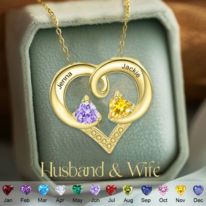Personalized Heart-Shaped Birthstone Name Couple Necklace