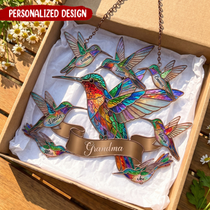 Personalized Colorful Hummingbird Family Acrylic Suncatcher