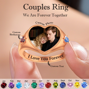 Personalized Heart Upload Photo & Birthstone Promise Ring