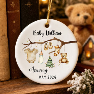 New Baby Arriving Personalized Ceramic Ornament – Baby Birth Announcement Gift