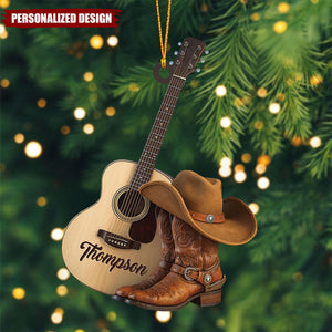 Personalized Cowboy Christmas Ornament, Western Guitar Ornament