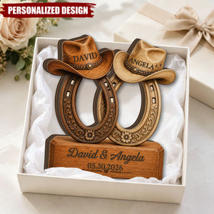 Personalized Horseshoe Cowboy Hat Wooden Plaque - Western Couple Decor