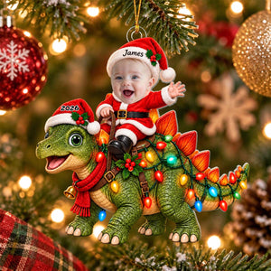 Personalized Baby Dinosaur Christmas Ornament, Custom Name Acrylic Keepsake