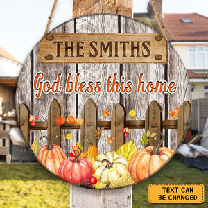 Personalized Pumpkin Fence God Bless This Home Circle Sign