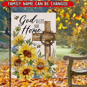 God Bless Our Home-Religious Decoration Faith Cross Sunflower Garden Flag